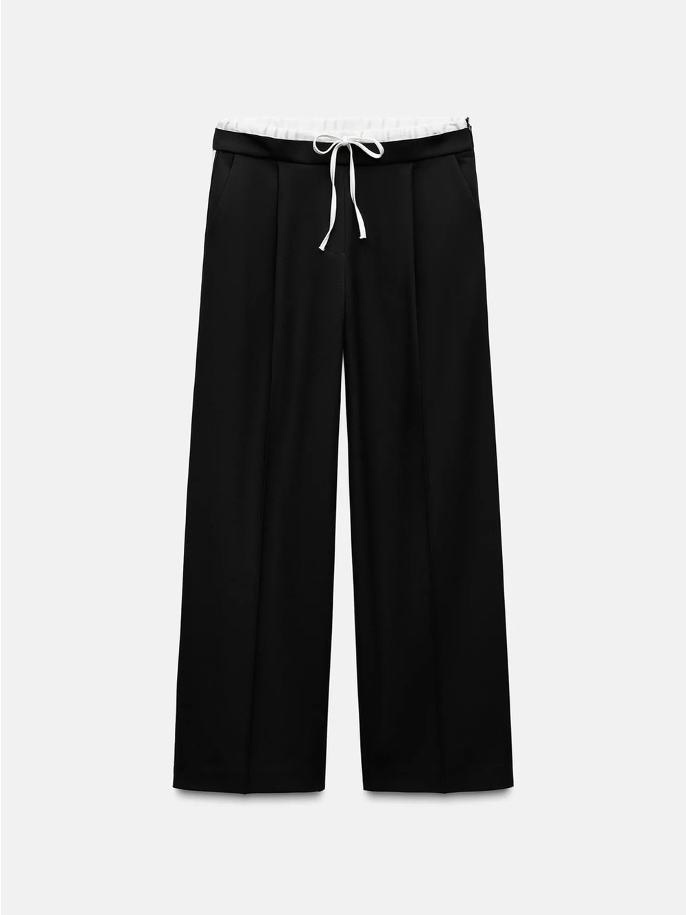 SIDE STRIPE DOUBLE WAISTBAND WIDE LEG TROUSERS